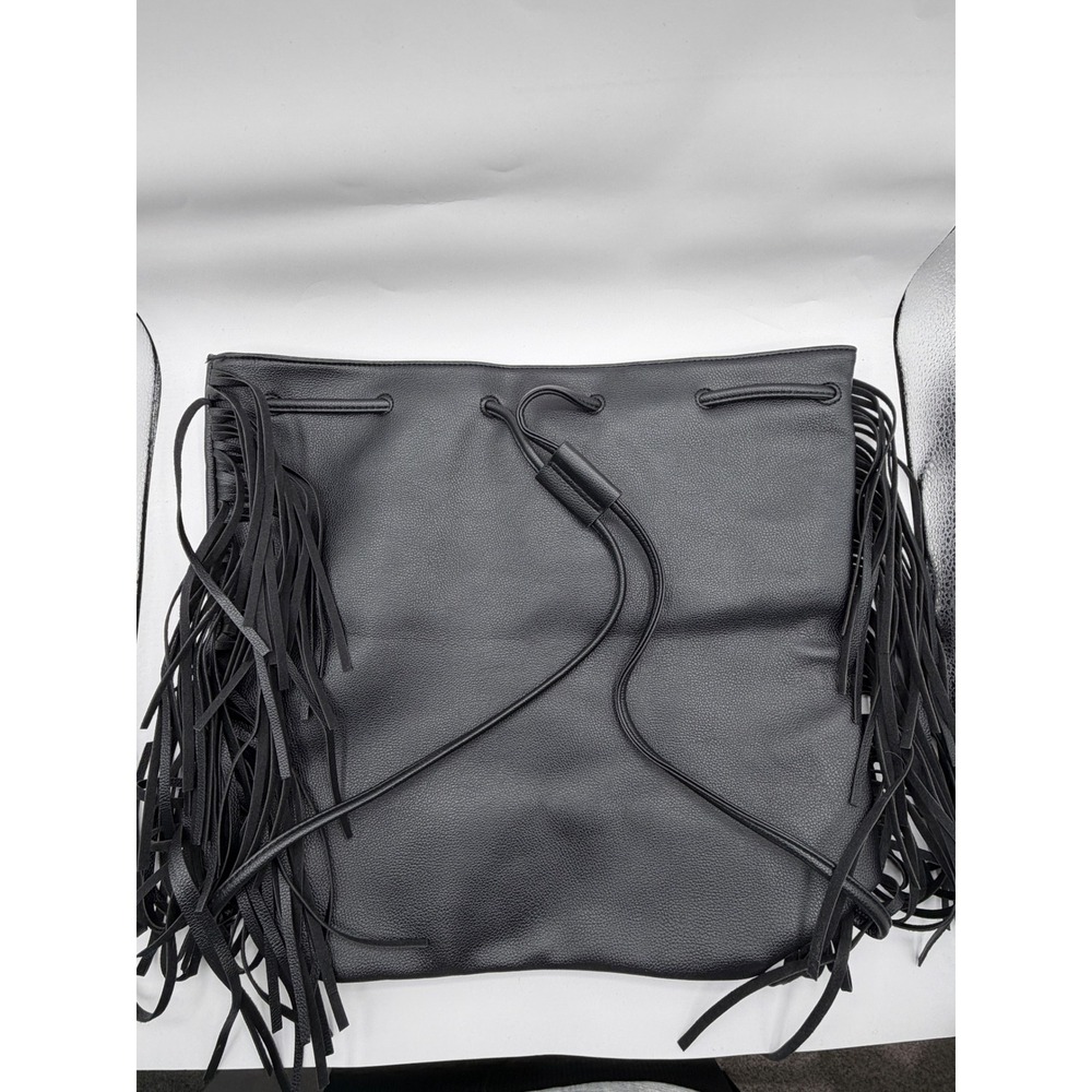Victoria's Secret Fringe Fashion Show Backpack Bucket Bag Black Faux Leather NEW - Picture 4 of 9